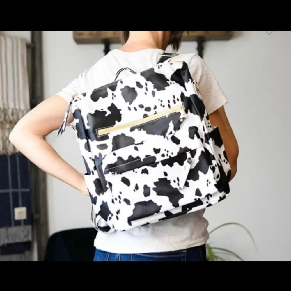 Cow Print Backpack Black and‎ White Restocked